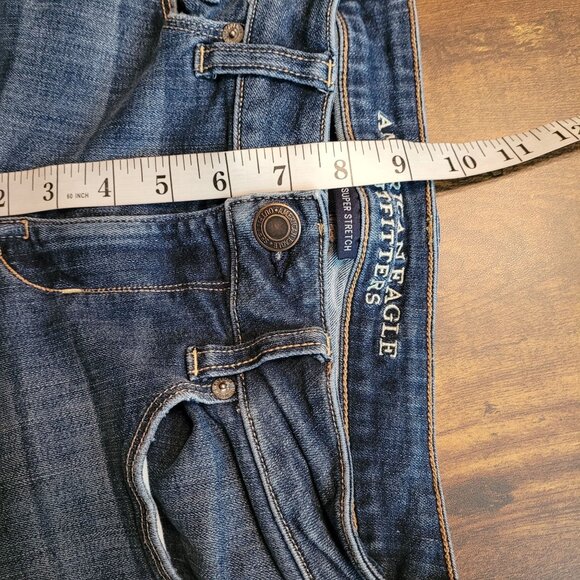 American Eagle Jeans 4 R Skinny Super Stretch Low Rise Raw Hem Medium Light - Picture 9 of 12